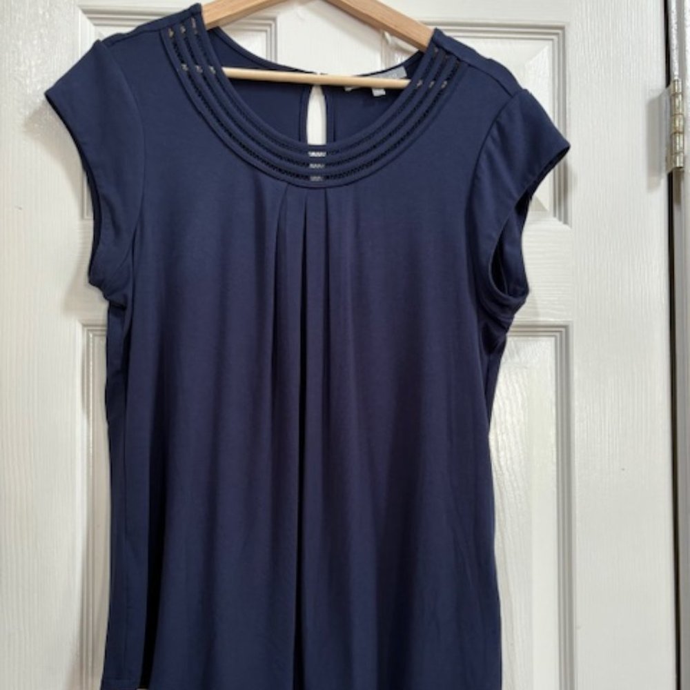 Daniel Rainn Brinn Scoop Neck Pleat Detail Knit Top - NWOT - Large - Navy